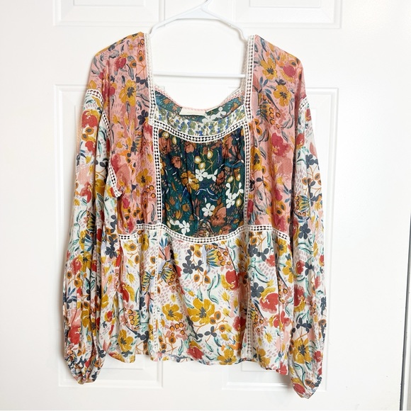 Maeve Anthropologie square neck floral blouse Large - Picture 1 of 6